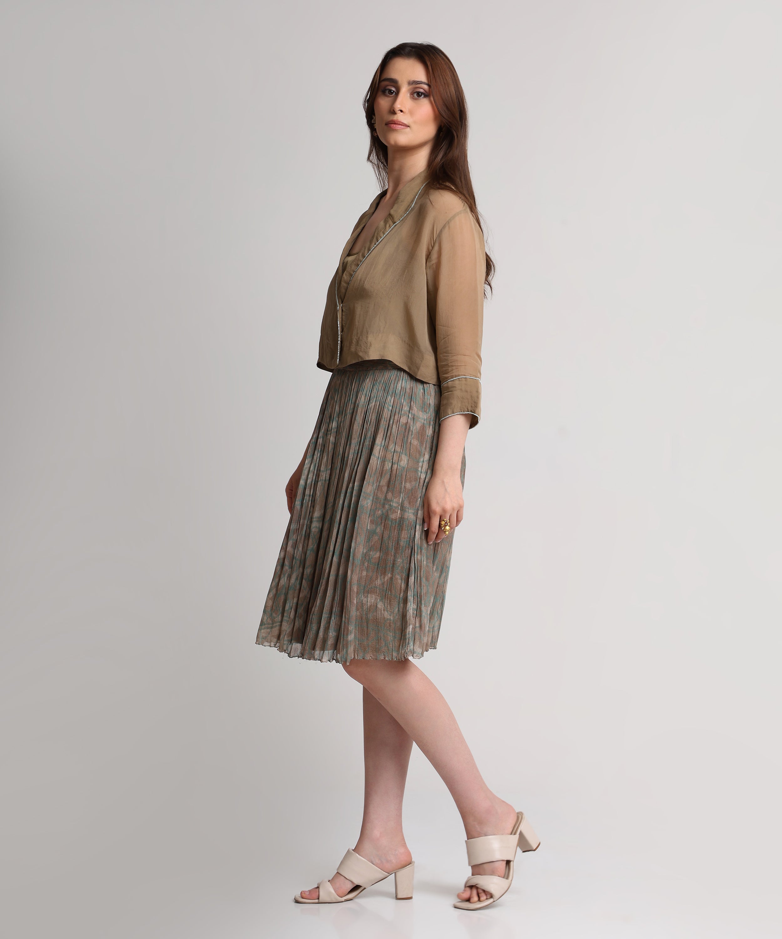 Pearl Mouse Grey Abstract print shirt and skirt set