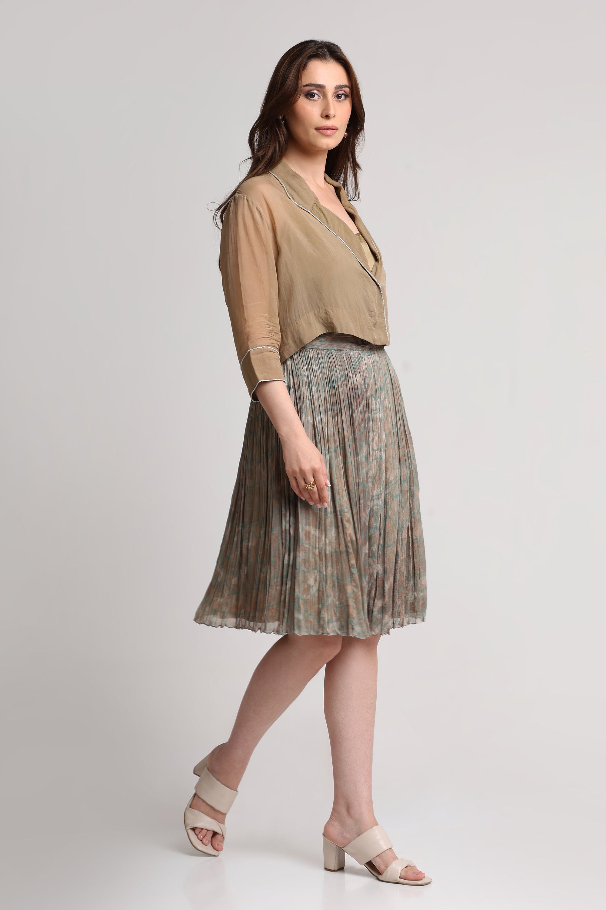 Pearl Mouse Grey Abstract print shirt and skirt set