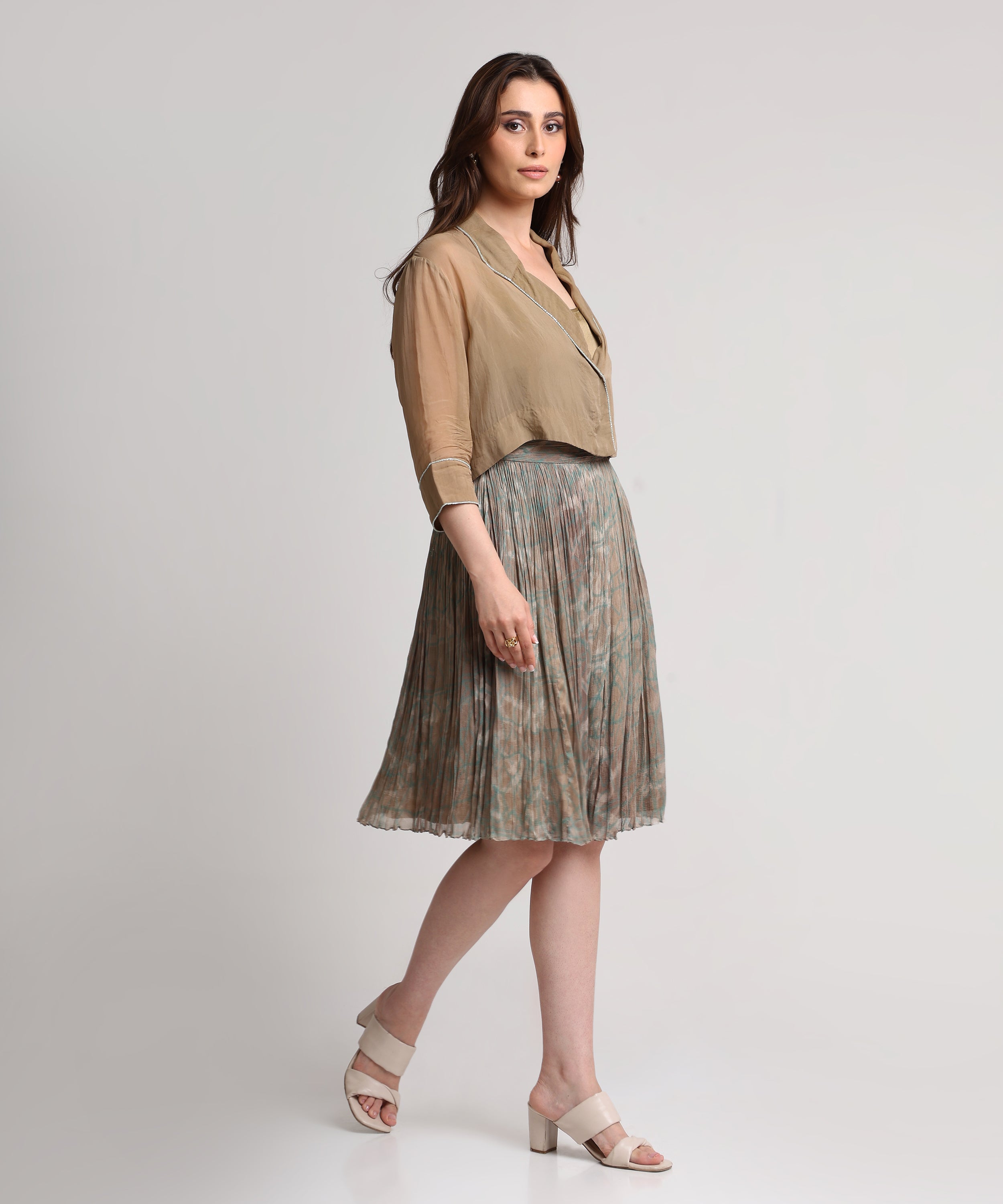 Pearl Mouse Grey Abstract print shirt and skirt set