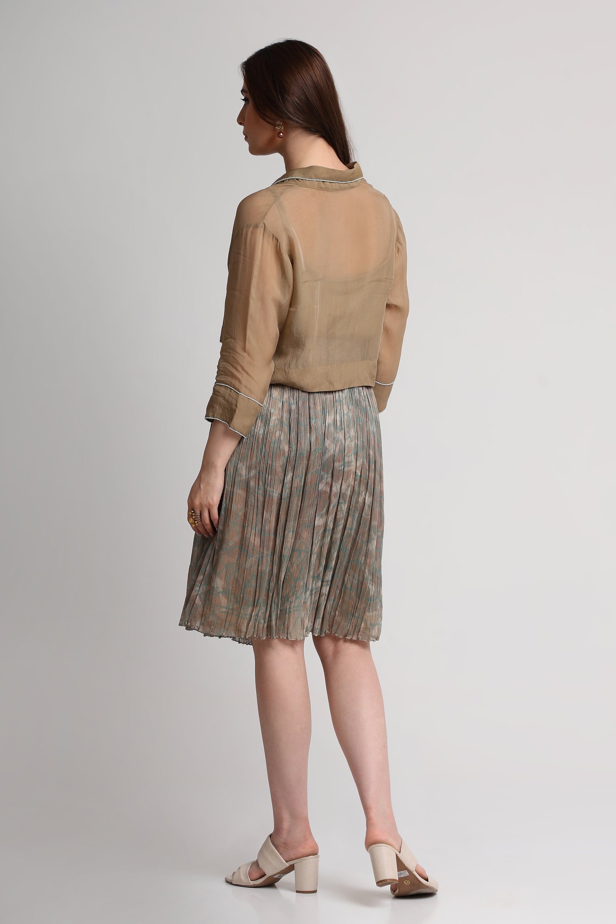 Pearl Mouse Grey Abstract print shirt and skirt set