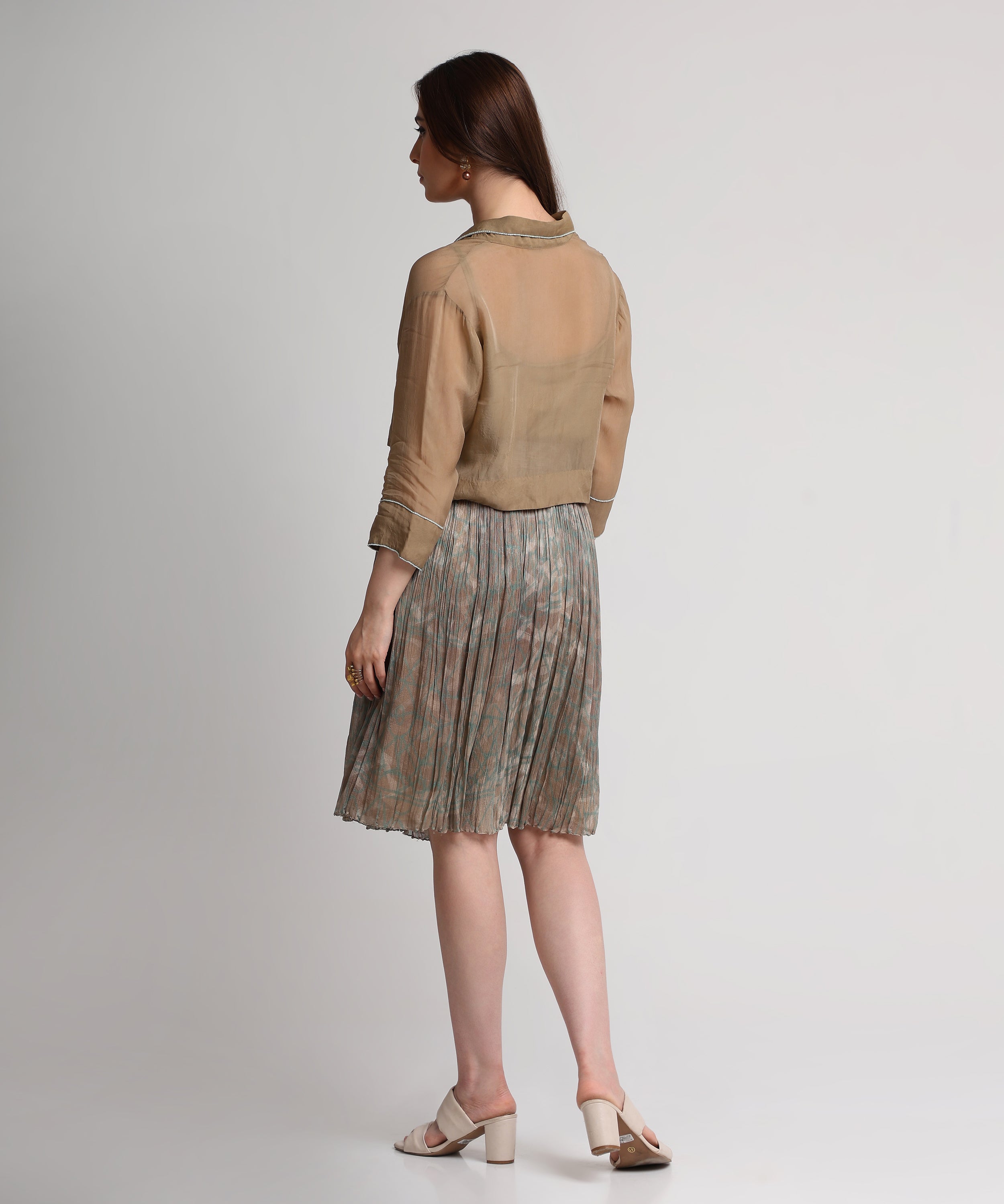 Pearl Mouse Grey Abstract print shirt and skirt set