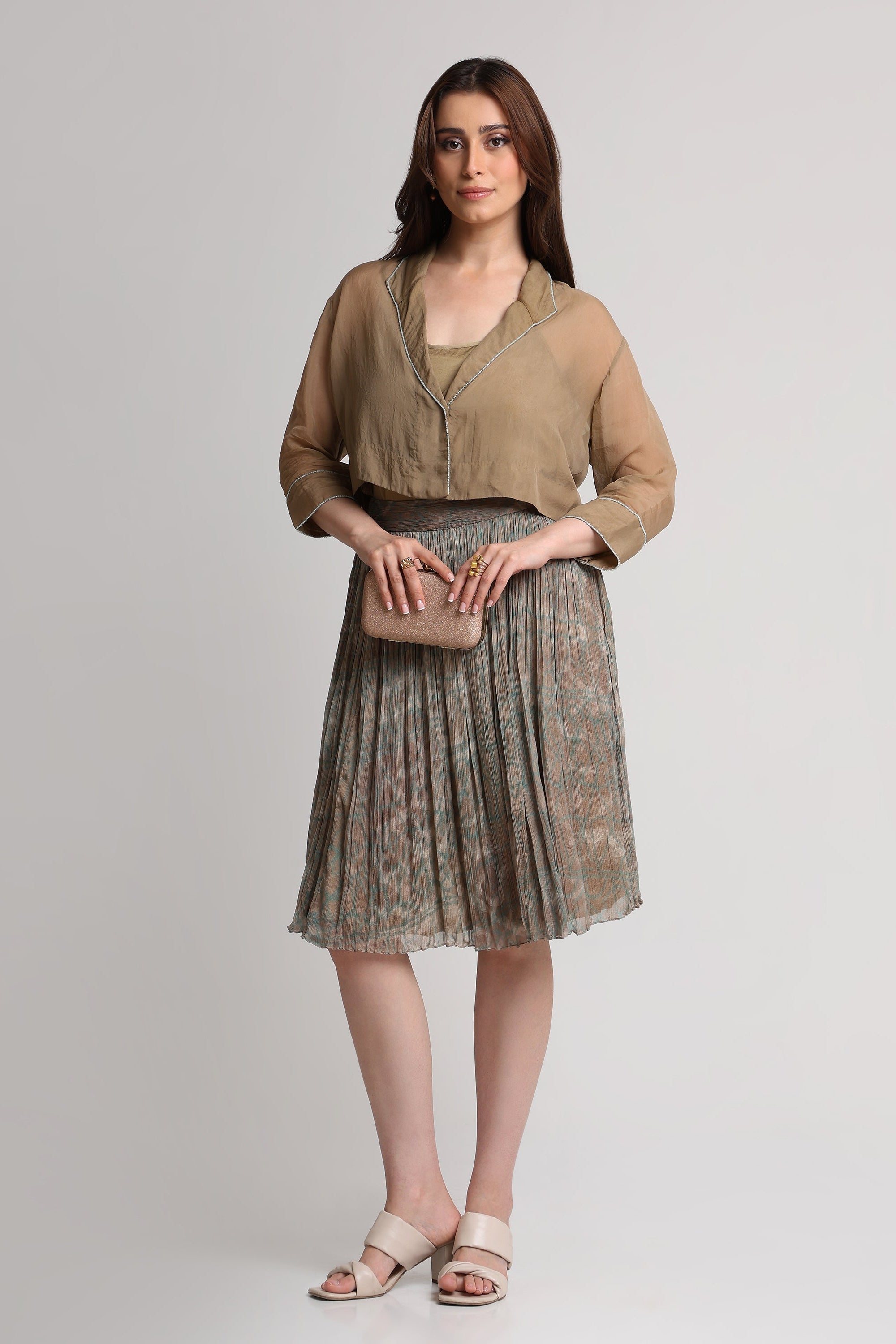 Pearl Mouse Grey Abstract print shirt and skirt set