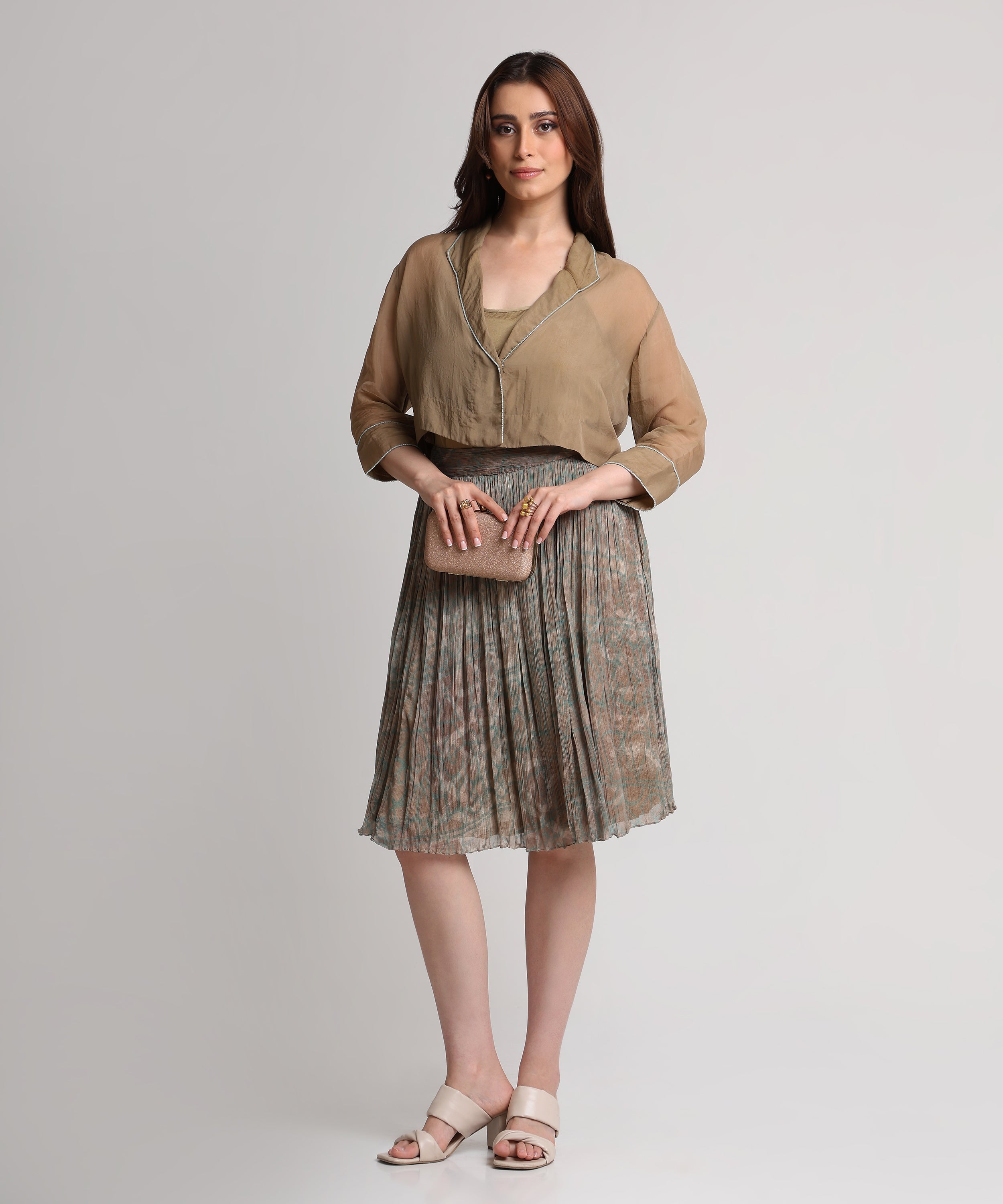 Pearl Mouse Grey Abstract print shirt and skirt set